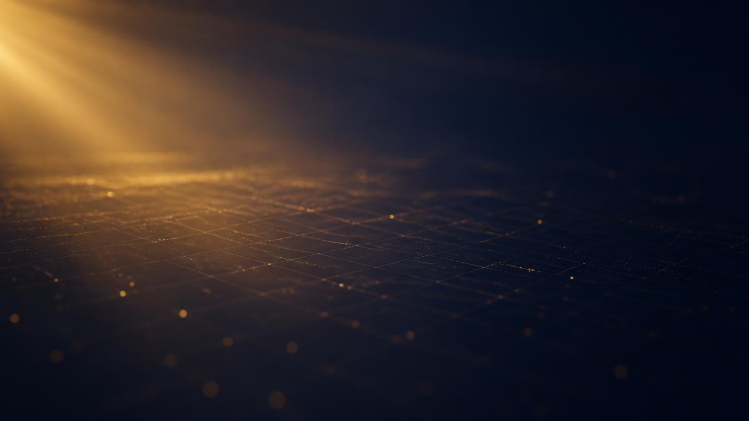 Abstract dark amber light field with a receding grid