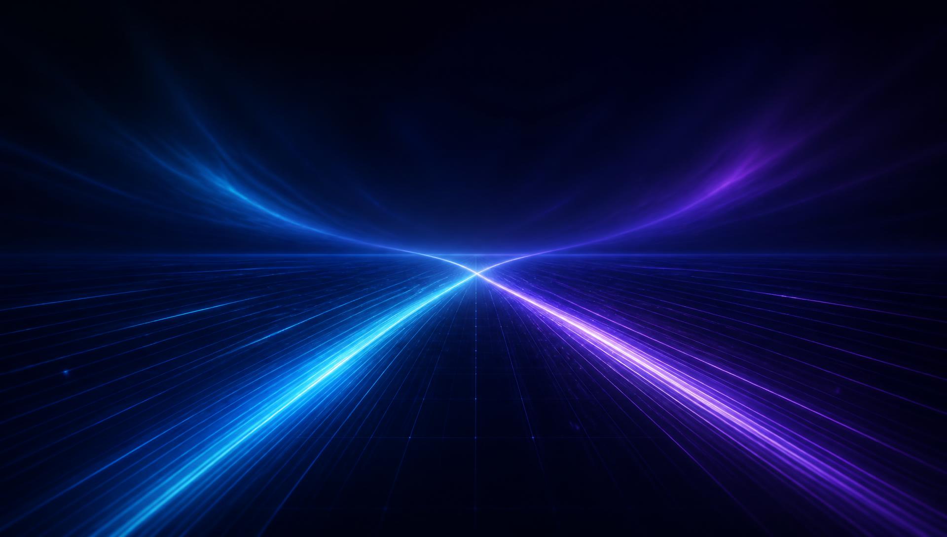 Abstract indigo light field with two converging paths over a receding grid